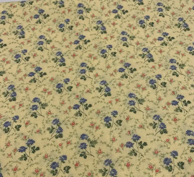 Vintage Floral Calico Fabric By Fabri-Quilt Blue Green Orange Pale Yellow BTHY