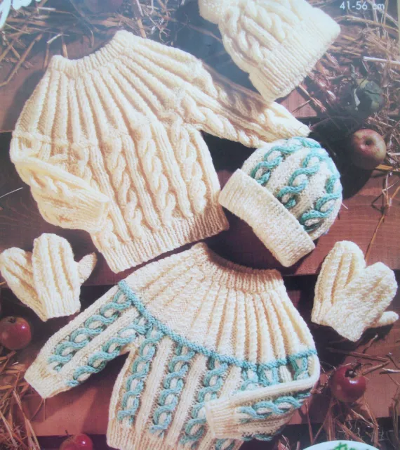 Baby girls boys Cable Sweater Jumper Hat KNITTING PATTERN Aran 16 - 22in 0 -2yr