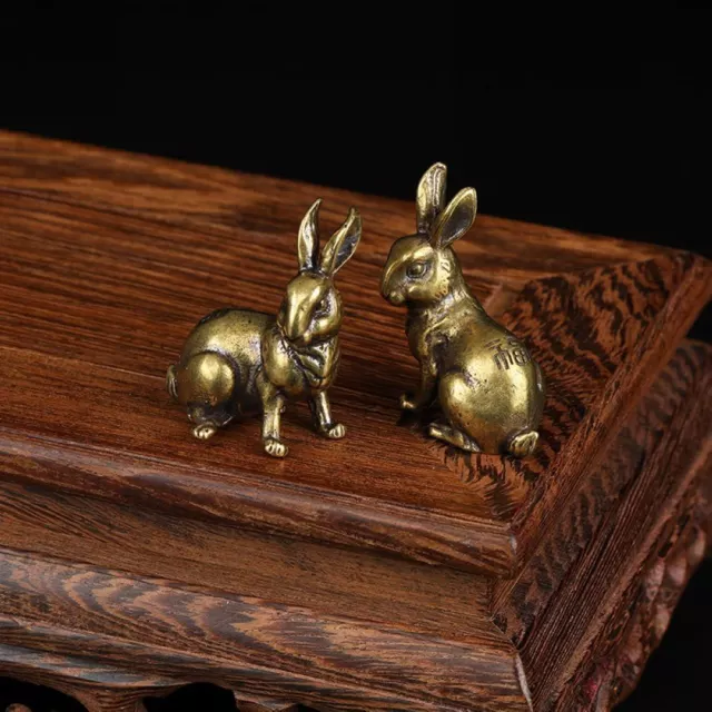 A Pair of Retro Chinese Solid Bronze Lovely Rabbits Statues Sculptures