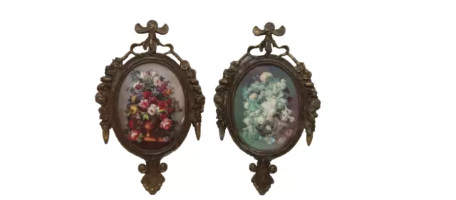 Vintage 1960s Lot of 2  Made In Italy Brass Miniature Ornate Picture Frames