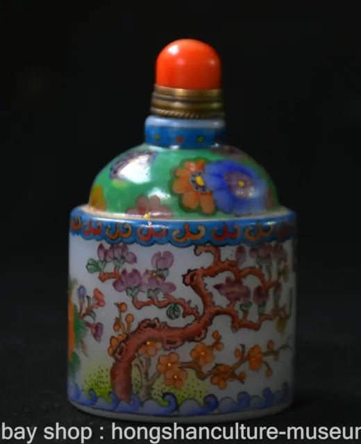 2.6 " Old Chinese Colour Porcelain Dynasty Flower Snuff box Snuff Bottle Statue