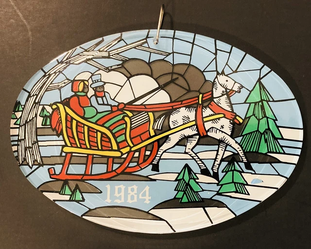 Christmas Treasures 1984 Ornament Stained Glass Look Horse Drawn Sleigh With Box