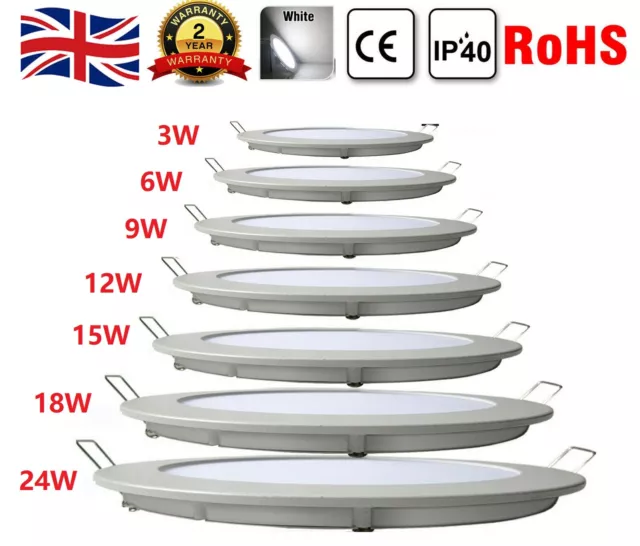 UK Ultra Slim Recessed LED Flat Panel Ceiling Spot Lights Downlights Spotlights