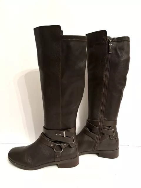 BCBG Womens 8.5M Brown Riding Boots Harness Tall Leather Low Heels  Zip GUC