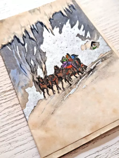Vintage 1930's Christmas Horse & Carriage Greeting Card (EB7116)