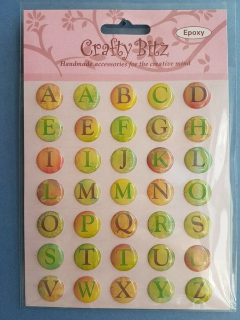 35 ROUND ALPHABET Capital Letters Epoxy Craft Stickers Orange Green ...