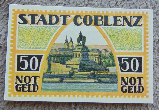 Banknoten, Geldscheine, Notgeld der Stadt COBLENZ über 50 Pfennig, 1921 Jahr!.