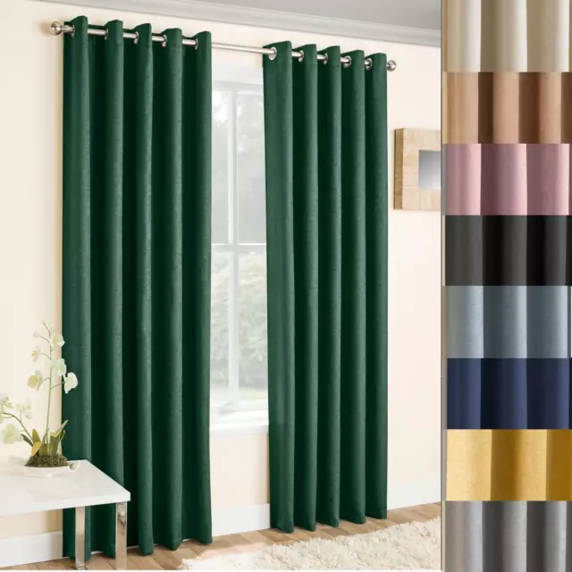 1 PAIR VOGUE THERMAL BLOCK OUT PLAIN CURTAINS EYELET RING TOP HEADER  10 Colours