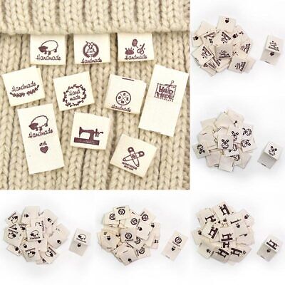 50 piezas etiquetas de tela hechas a mano impresas cosidas en sombrero accesorios para prendas etiquetas de algodón