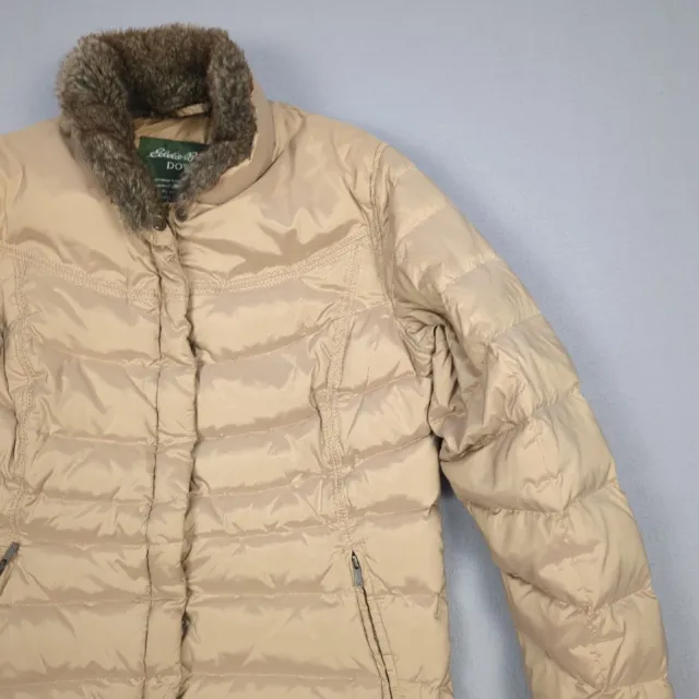 EDDIE BAUER DOWN Jacket Womens Small Gold Feather Puffer Faux Fur ...