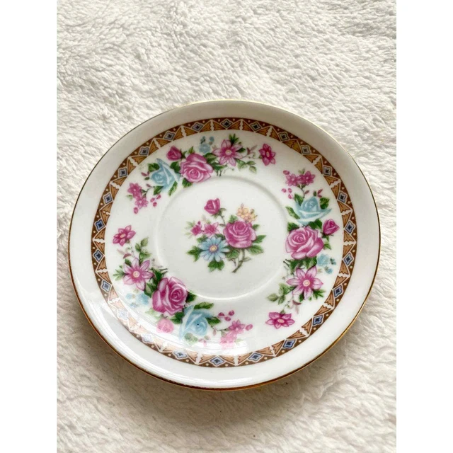 Vintage rose plate with gold trim