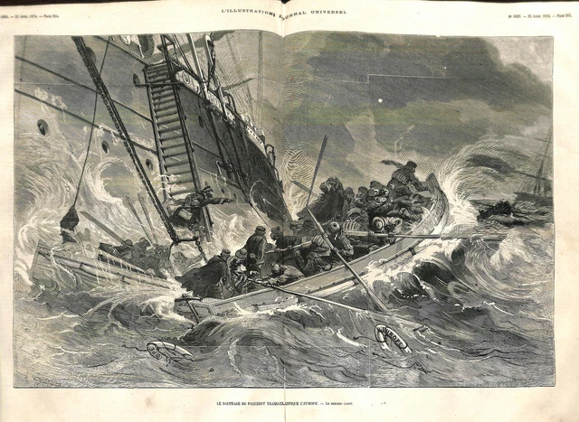 Naufrage du paquebot transatlantique L'Europe.Le dernier Canot ILLUSTRATION 1874
