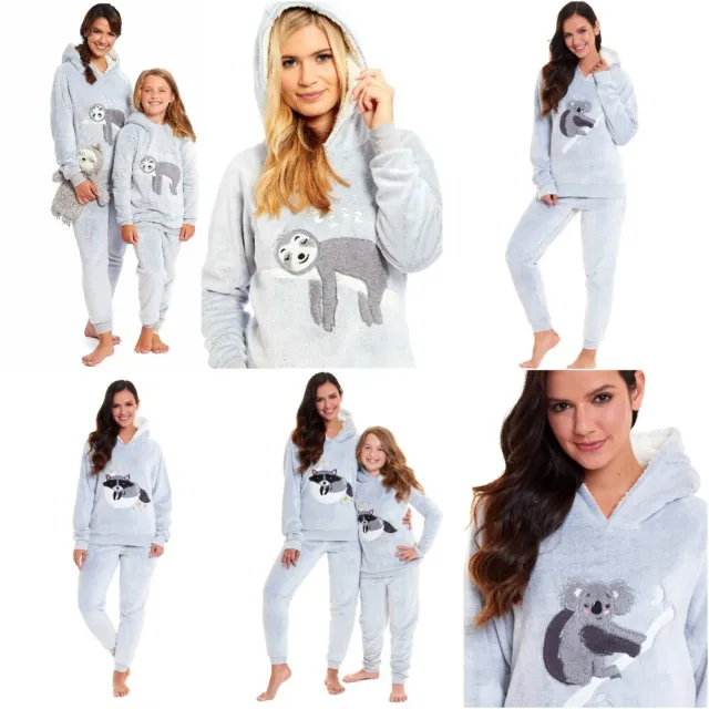 Sloth Design Women Pyjama Sets Girls PJ's Super Soft Teddy Sherpa Fleece Pyjamas