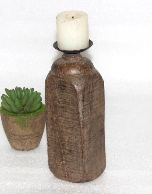 Bougeoir Jambe Paga en Bois Antique, Support Original Sculpté à la Main - France
