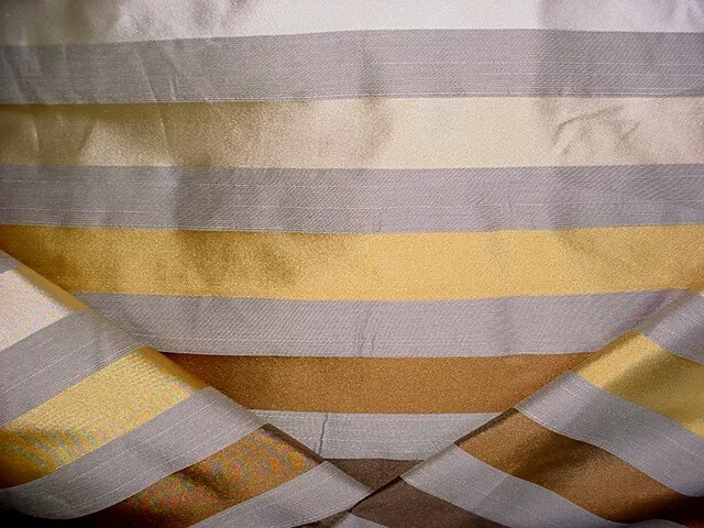 7-7/8Y Kravet Lee Jofa Brass Bronze Pewter Silk Stripe Drapery Upholstery Fabric