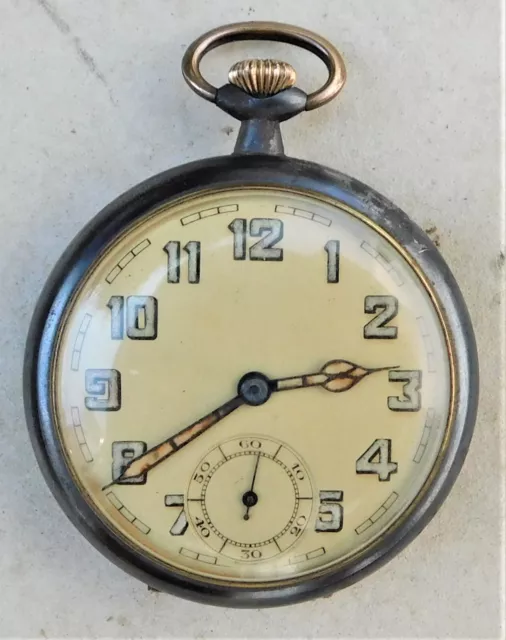 NO RESERVE c1930s Gun Metal Pocket Watch Vintage Antique