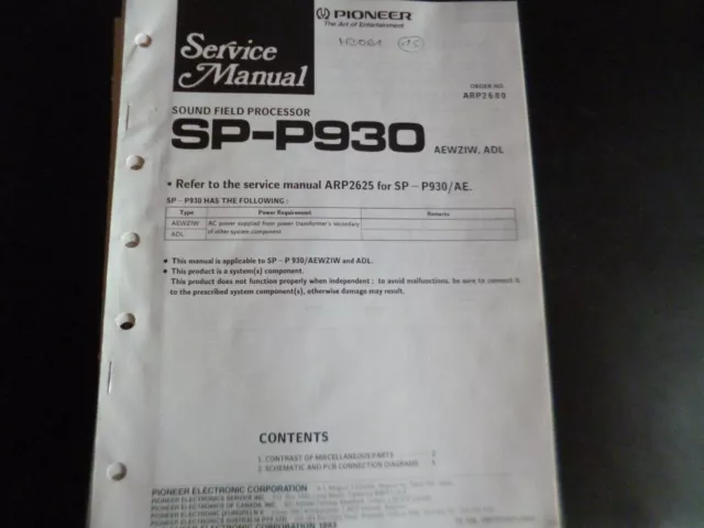 Original Service Manual Schaltplan  Pioneer  SP-P930