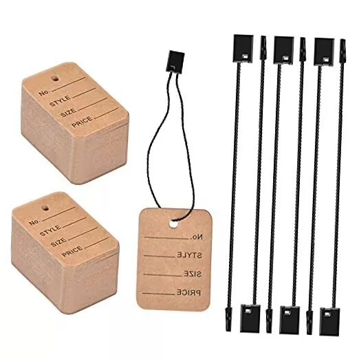 1000 Pieces Price Tags and Hang Tag String, 1.38" x 1.97" Marking Tags Brown