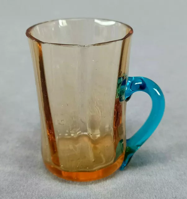 Legras Portieux George Sand Hand Blown Amber & Blue Optic Molded Cordial Glass C