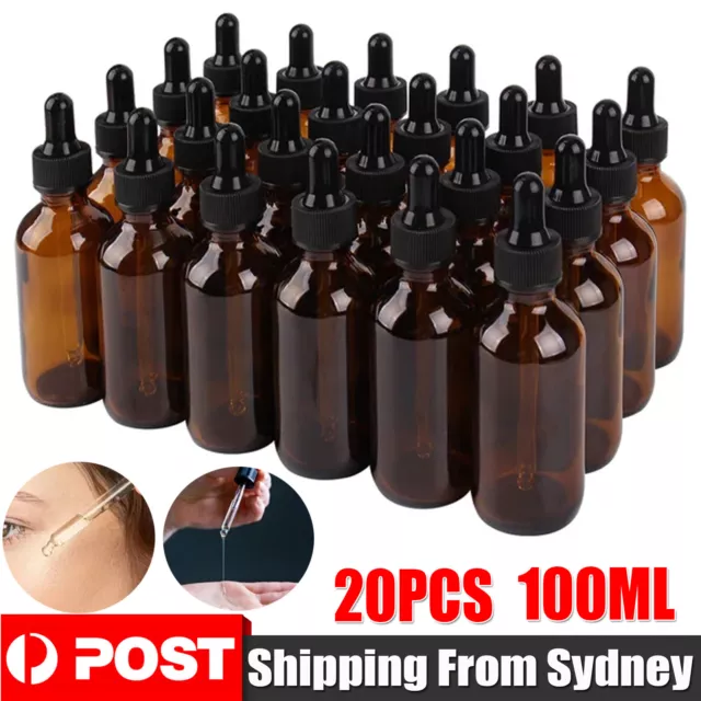 20X Amber Glass Liquid Dropper Reagent Eye Pipette Essential Oils Bottle 100ML