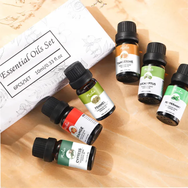 Paquete de kit de aromaterapia de aceites esenciales puro natural 6 piezas x botellas de 10 ml