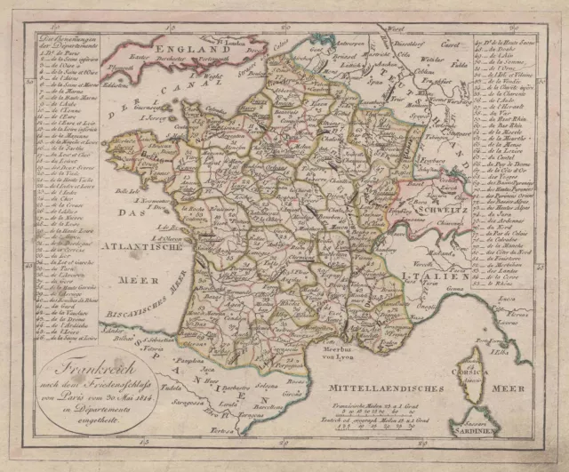 Frankreich Original Kupferstich Landkarte Walch 1820