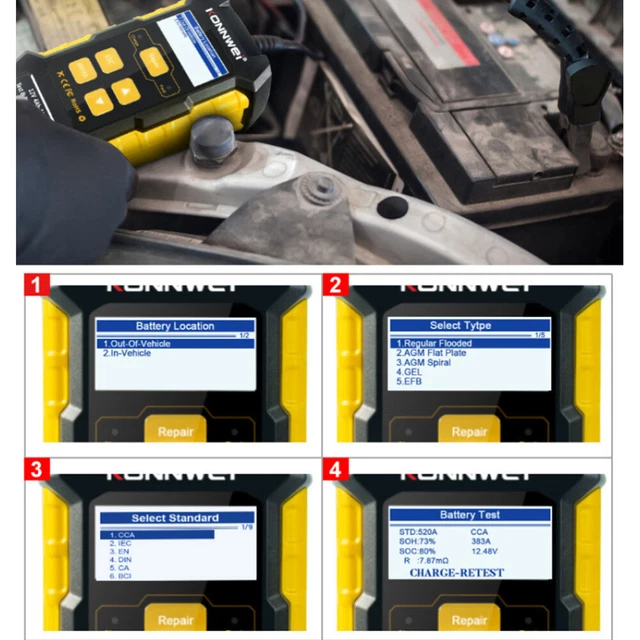 Tester batteria 12 V Abs riparatore batteria tester caricabatterie giallo