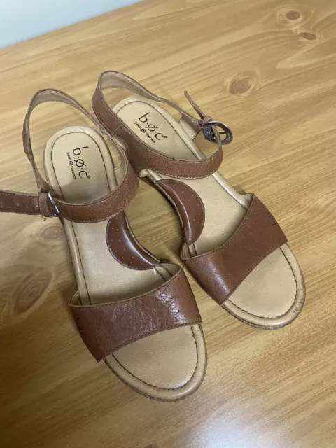 Born Slingback Wedge Leather Sandals Women’s Size 10M Straw Tan Brown