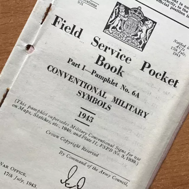 Original Ww2 British Army Fspb Pamphlet 6A, Conventional Military Symbols, 1943