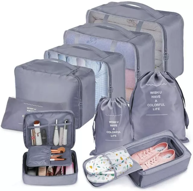 8pcs sac de rangement de voyage mis valise chaussures pochette sac  vêtements organisateur de maquillage de bagage pour camping