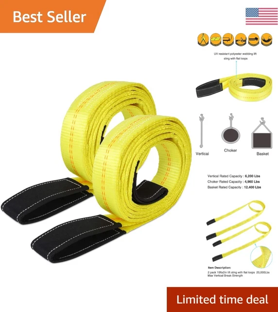 2 Pack Heavy Duty 10' x 2" Lifting Sling Straps - 10,000lbs Capacity - Yellow