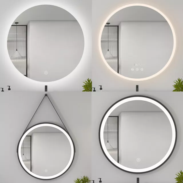 Badspiegel Rund Spiegel LED Beleuchtung Wandspiegel BLUETOOTH UHR Beschlagfrei