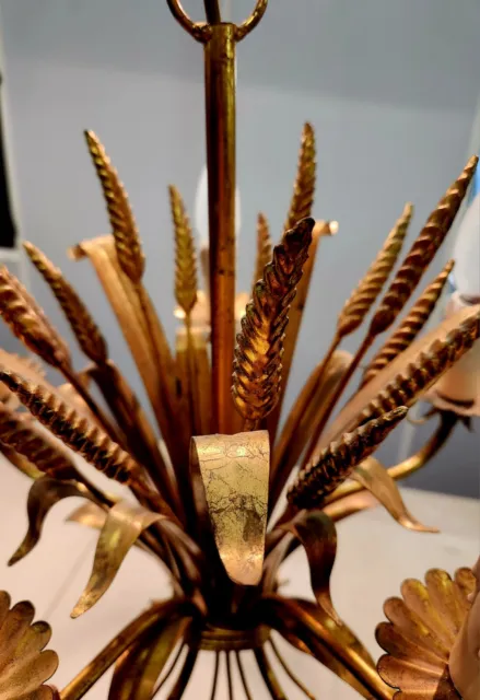 HANS KÖGL Vintage Kronleuchter Deckenlampe Weizen Ähren Gold Regency 60s 5Armig