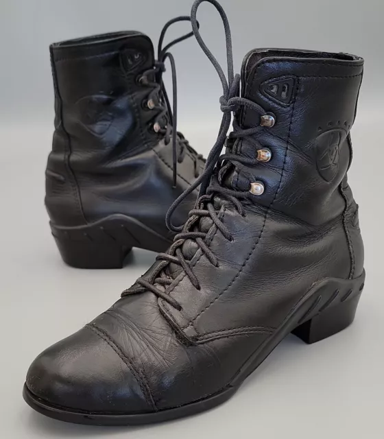 ARIAT Black Leather Lace-Up Speed Hooks Granny Combat Boots Womens US 6.5 EU 37
