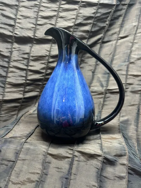 Vintage Blue Mountain Pottery Ewer Vase Pitcher 7"  Blue Black Drip Glaze