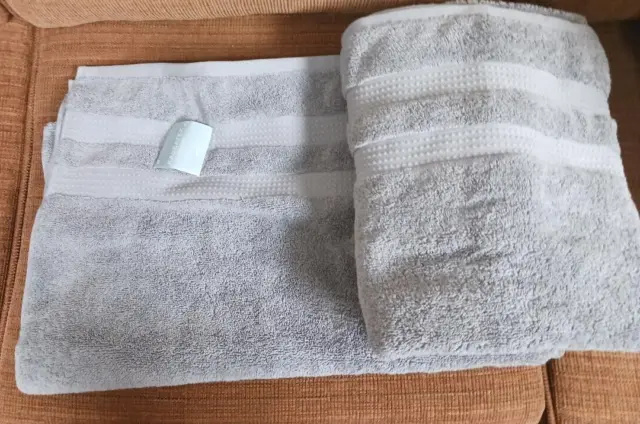KASSA SPA Kassatex Quick Dry Cotton BATH Towel Set 8-Pc Gray White Gold  Stripe