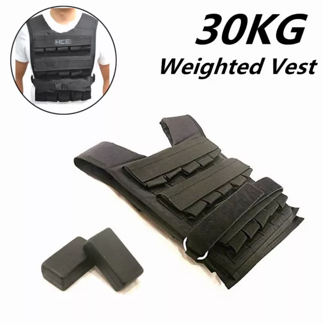 30KG Weight Vest  with Weights Adjustable Blocks MMA Crossfit Running Strength