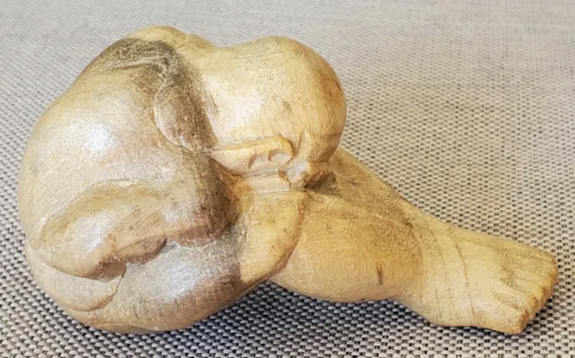 Vintage Weeping Buddha Yogi Man Hand Carved Wood Orang Malu Sculpture Figurine