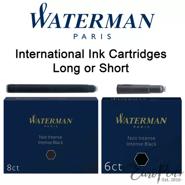 Waterman Ink Cartridges- International - Fountain Pen Refills Long/Short - BLACK