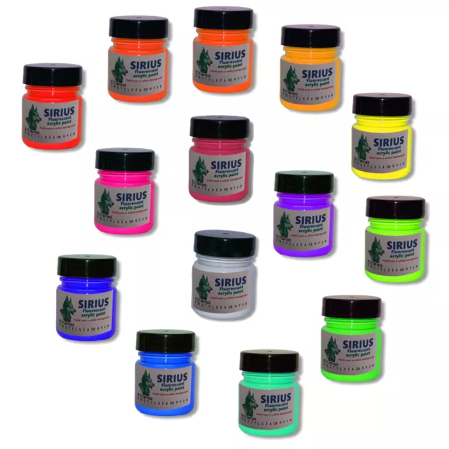 Premium Acrylic Fluorescent UV blacklight glow Ultra paint 30ml - 14 colours