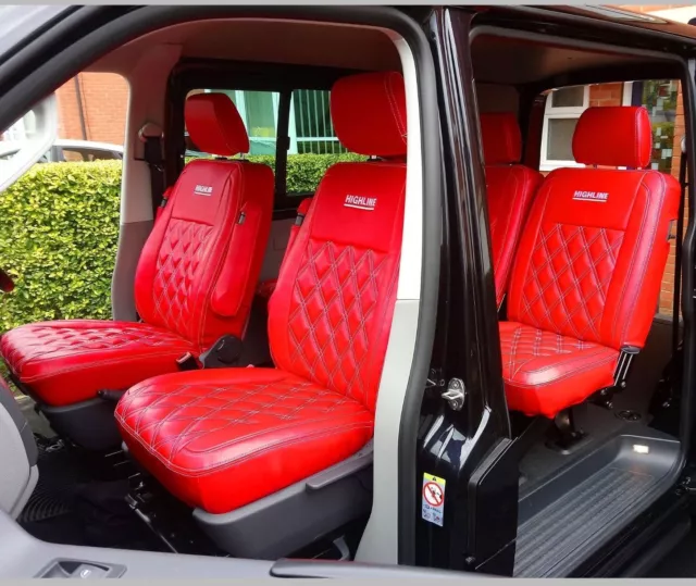 Transporter T6 or T5 KOMBI Crew Cab Captain Seat Covers Red Diamonds Quilting