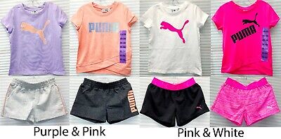 Puma Girls' 4-piece Set - 2 Short Sleeve Top & 2 Shorts - Size XS (5/6) - NWT