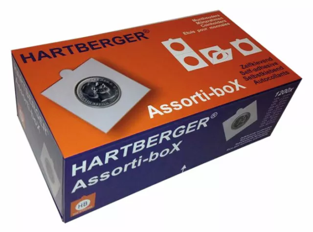 Hartberger 8323 Assorti-Box 1200 selbstklebende Münzrähmchen Mixed 15 - 39,5mm
