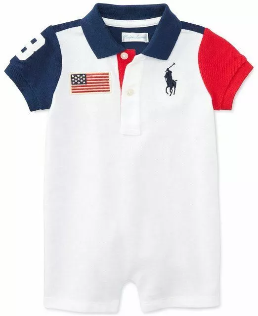 Ralph Lauren Toddlers Big Pony Embroidery Polo Shirt American Flag 3 M White