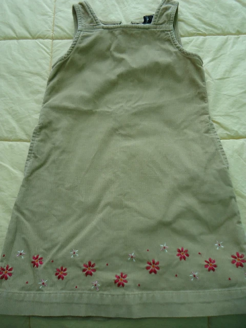 Girl's size 6 Land's End Light Brown Corduroy Jumper with Embroidered Flowers