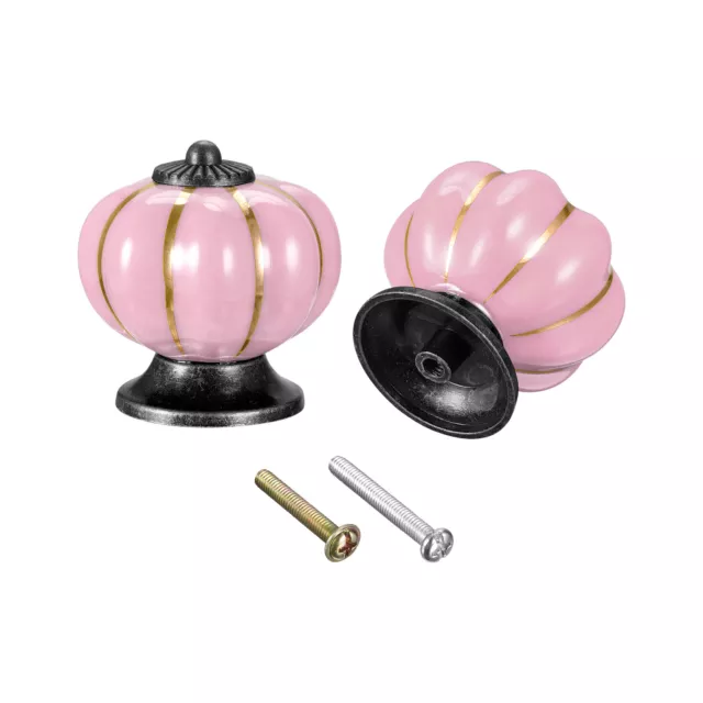 40x40mm Pumpkin Shape Vintage Ceramic Drawer Knobs for Dresser Pink 2Pcs