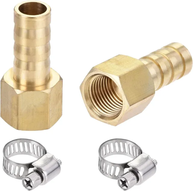 2 Pcs  G1/8 Female to 8mm Brass Barb Straight Hose Connector with Hose Clamp