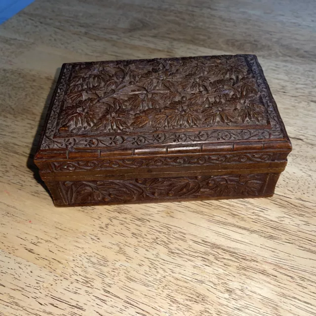 INTRICATE HAND CARVED WOODEN BOX signed wood