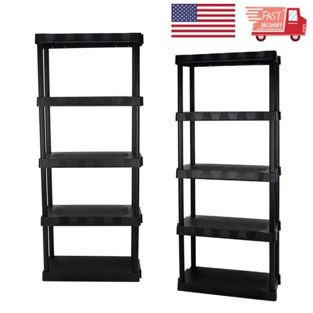 5SHELF PLASTIC GARAGE Shelves Black Storage Shelf Unit Organizer
