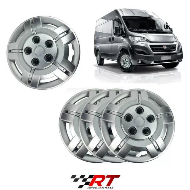 Fiat Ducato Fits 16" Solid Silver Unbreakable Whell Trim Cover Set